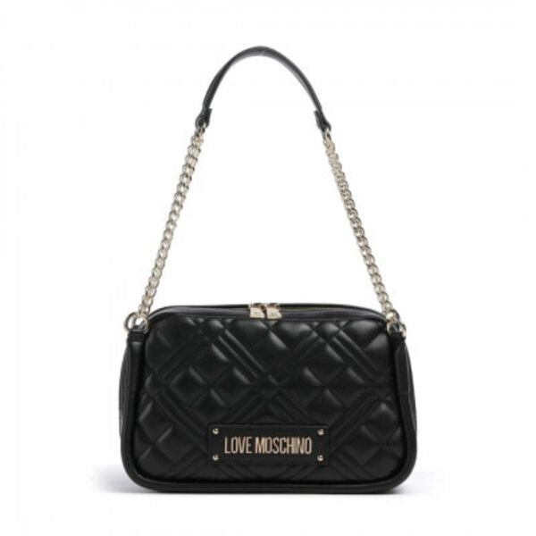 Black Quilted Shoulder Bag with Chain Strap