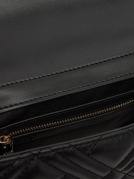 Black Quilted Crossbody Bag with Gold Accents