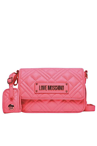 Pink Quilted Shoulder Bag with Logo Plaque