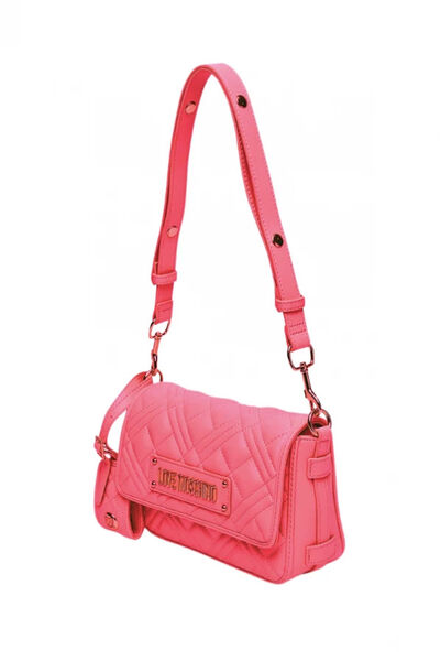 Pink Quilted Shoulder Bag with Logo Plaque