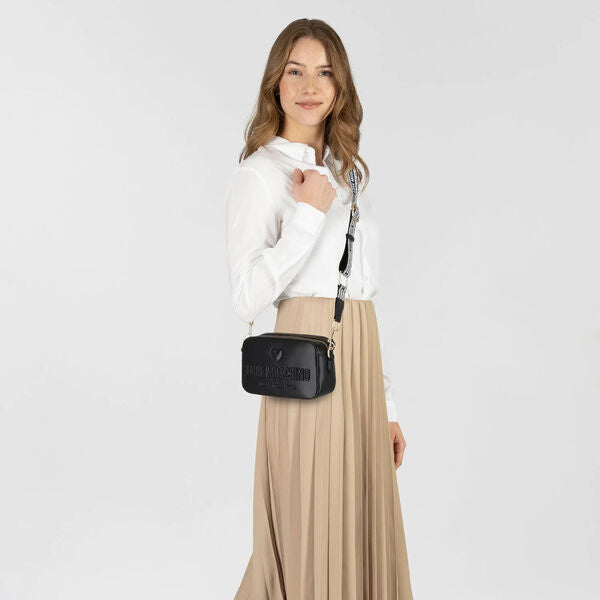 Black Logo Embossed Crossbody Bag