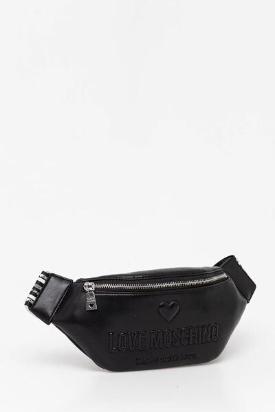 Black Embossed Belt Bag with Silver Zipper