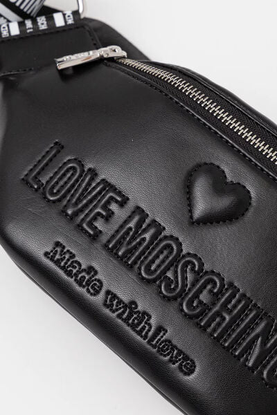 Black Embossed Belt Bag with Silver Zipper