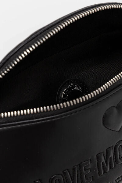 Black Embossed Belt Bag with Silver Zipper