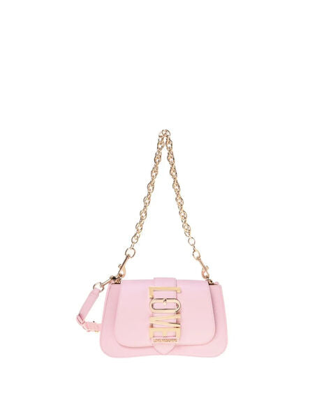 Pink Leather Shoulder Bag with Gold Chain