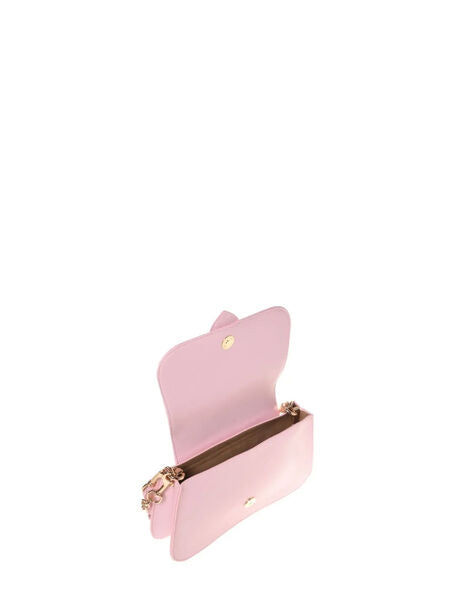 Pink Leather Shoulder Bag with Gold Chain