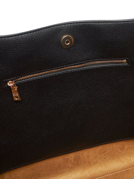 Black Textured Tote Bag with Gold Buckle