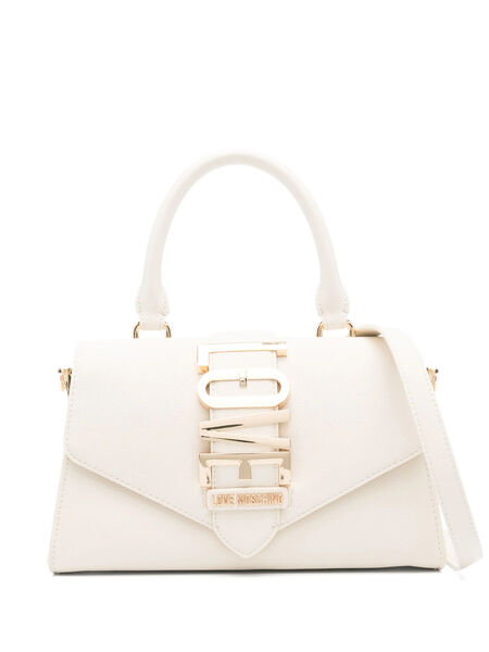 White Structured Handbag with Bold Logo Buckle
