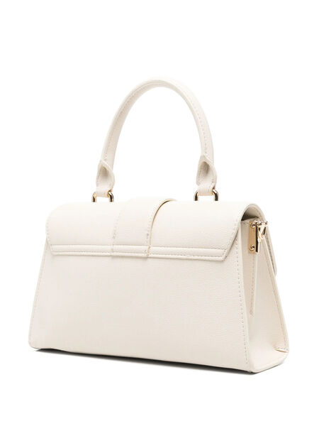 White Structured Handbag with Bold Logo Buckle