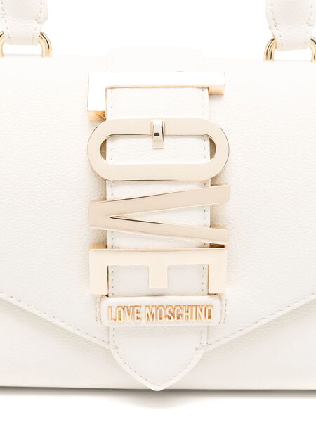 White Structured Handbag with Bold Logo Buckle