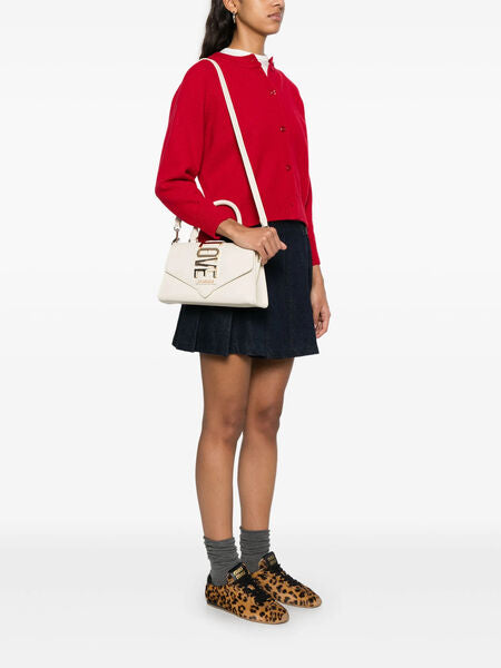 White Structured Handbag with Bold Logo Buckle