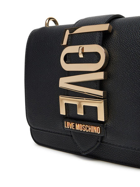 Black Textured Crossbody Bag with Gold Chain