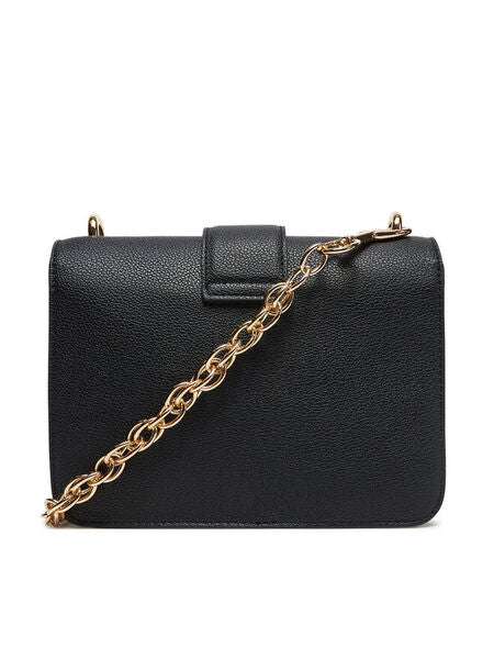 Black Textured Crossbody Bag with Gold Chain