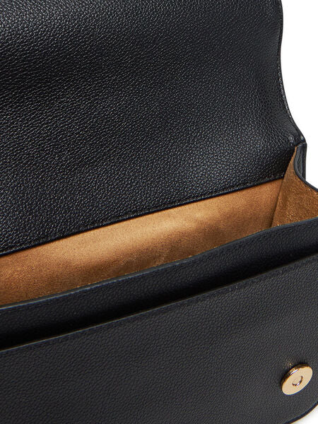 Black Textured Crossbody Bag with Gold Chain