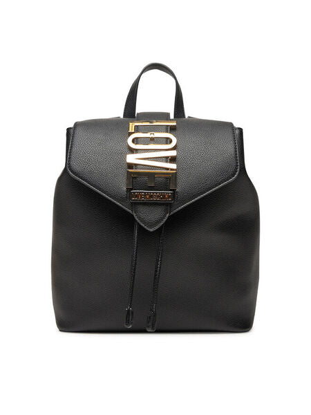 Black Textured Backpack with Logo Accent
