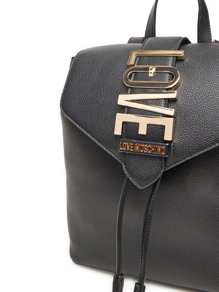 Black Textured Backpack with Logo Accent