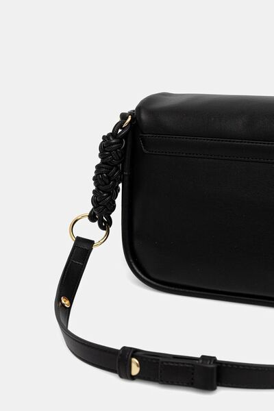 Black Faux Leather Shoulder Bag with Braided Strap