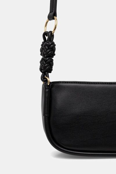 Black Faux Leather Crossbody Bag with Logo Detail