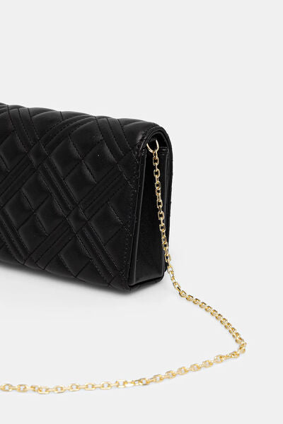 Black Quilted Shoulder Bag with Logo Emblem