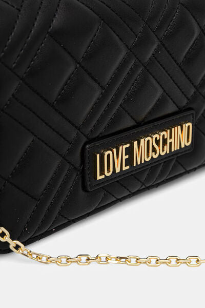 Black Quilted Shoulder Bag with Logo Emblem