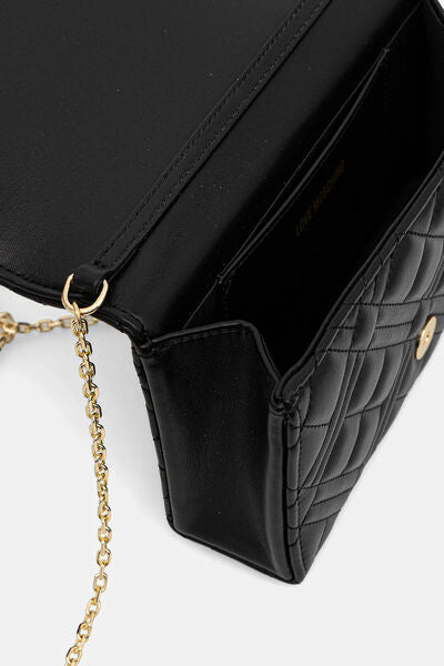 Black Quilted Shoulder Bag with Logo Emblem