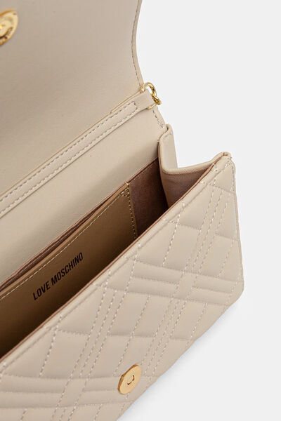 Beige Quilted Crossbody Bag with Gold Chain