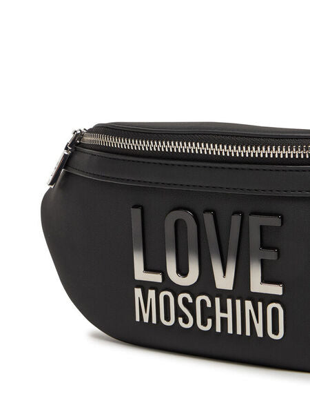 Black Logo Belt Bag with Zipper Closure