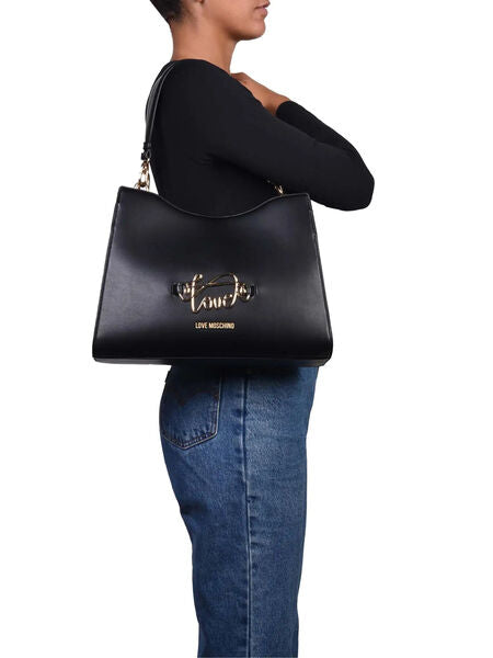 Black Faux Leather Bag with Gold Detailing