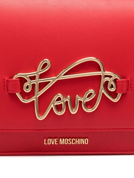 Red Faux Leather Shoulder Bag with Gold 'Love' Accent