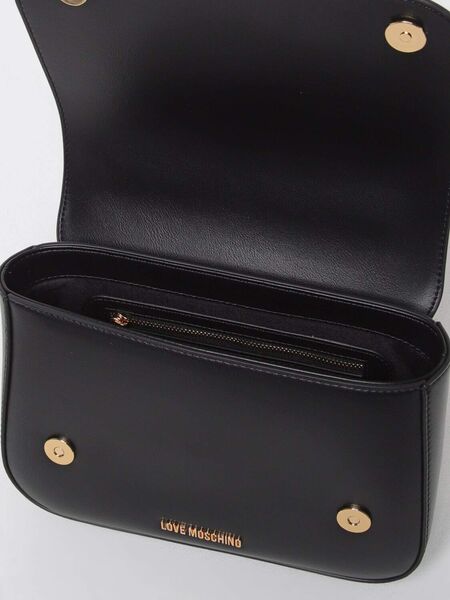 Black Leather Handbag with Gold Love Detail