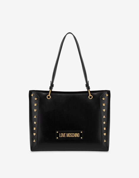 Black Studded Tote Bag with Gold Accents