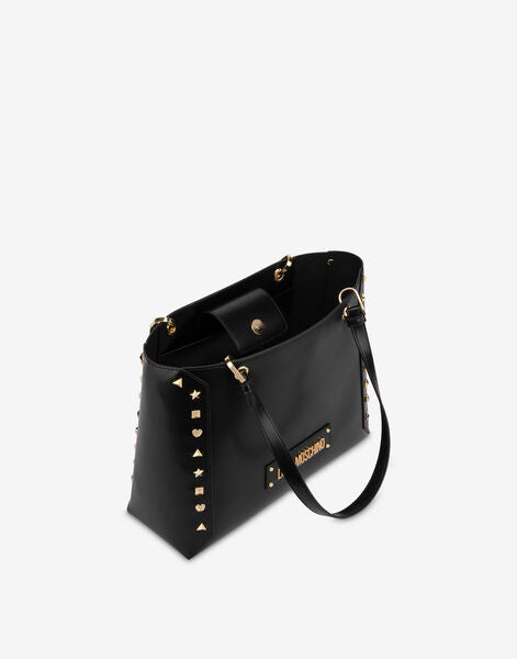 Black Studded Tote Bag with Gold Accents