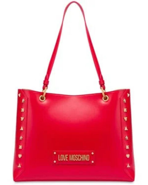 Red Glossy Tote with Gold Stud Accents
