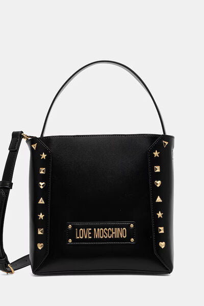 Black Structured Shoulder Bag with Gold Stud Accents