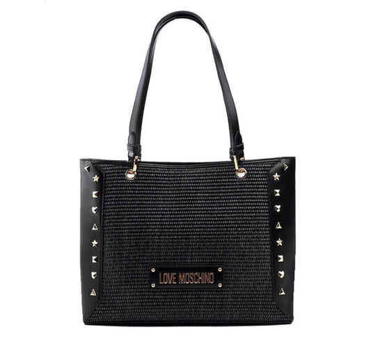Black Studded Textured Tote Bag