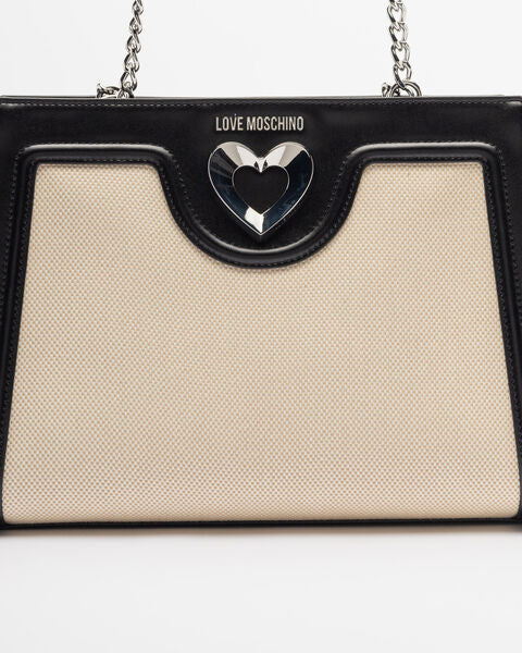 Black Canvas Tote Bag with Heart Detail