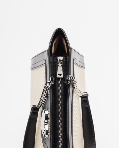 Black Canvas Tote Bag with Heart Detail