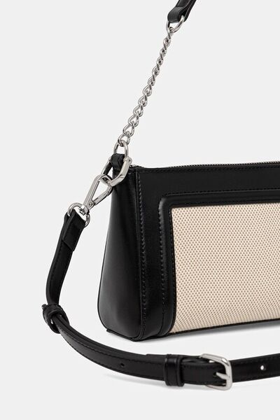 Black and Beige Leather Shoulder Bag with Heart Accent
