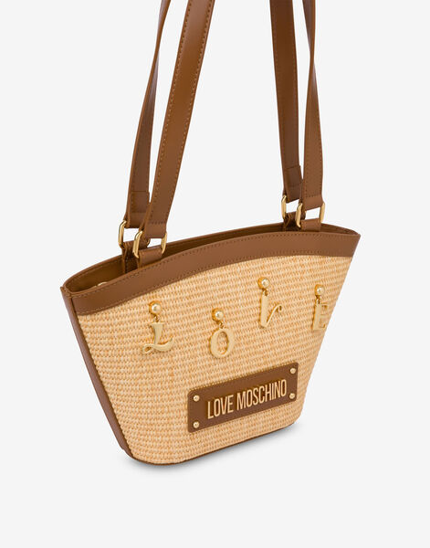 Brown Woven Tote with Logo Accent
