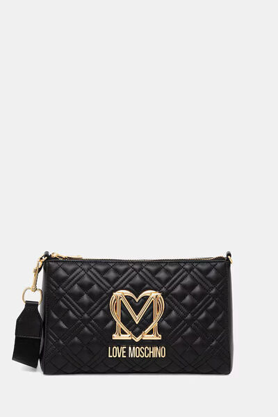 Black Quilted Crossbody Bag with Gold Hardware