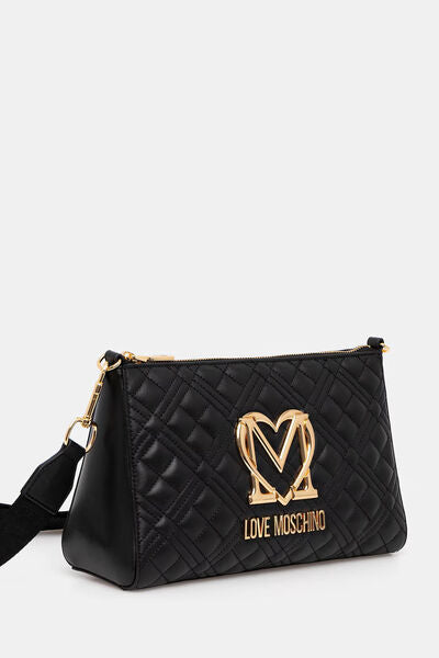 Black Quilted Crossbody Bag with Gold Hardware