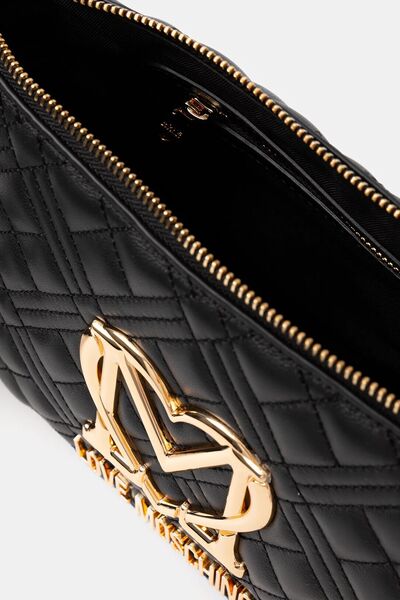 Black Quilted Crossbody Bag with Gold Hardware