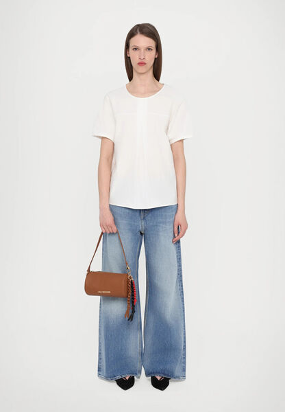 Brown Leather Shoulder Bag with Braided Tassel