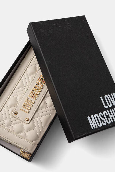Cream Quilted Wallet with Logo Accent