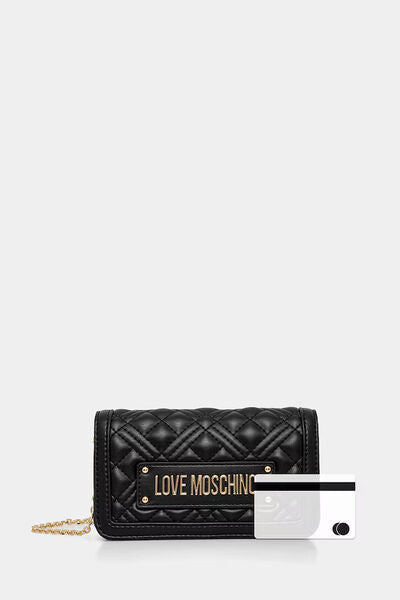 Black Quilted Chain Bag with Logo Plaque