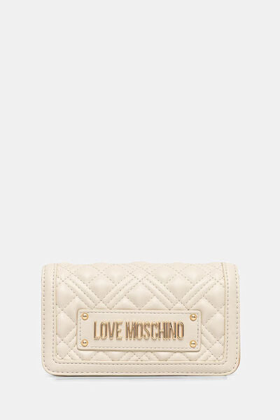 Ivory Quilted Wallet with Logo Accent