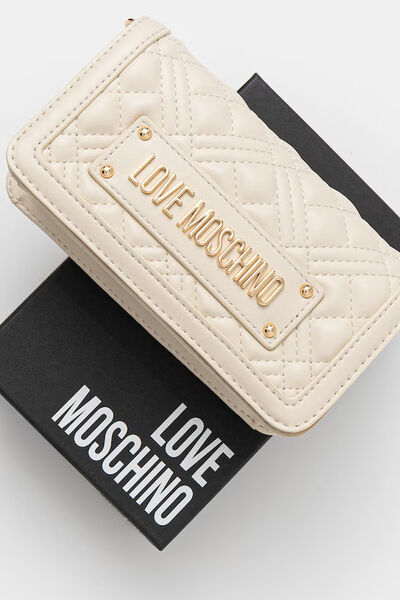 Ivory Quilted Wallet with Logo Accent