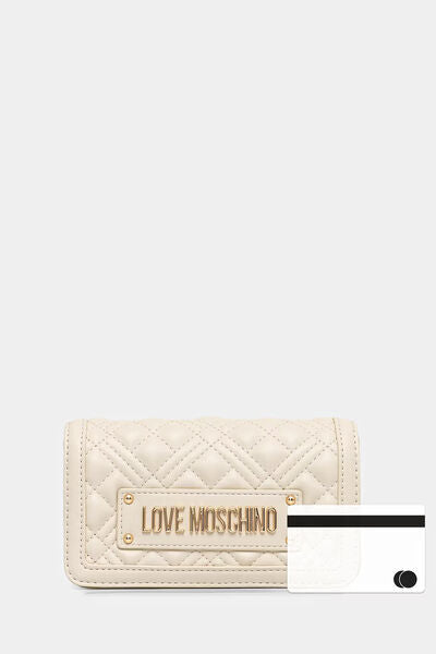 Ivory Quilted Wallet with Logo Accent