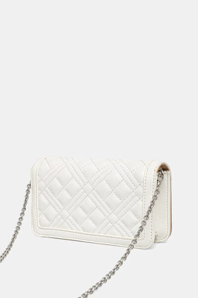 White Quilted Crossbody Bag with Logo Accents