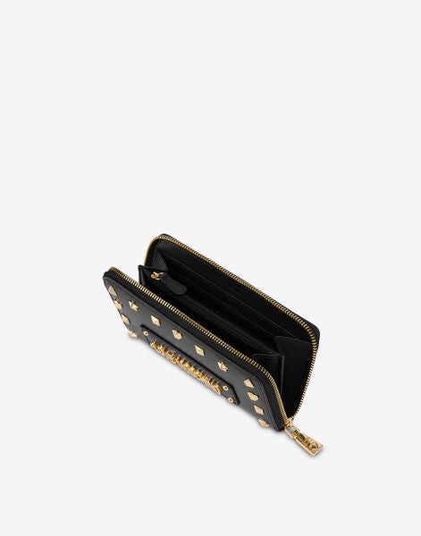 Black Studded Embellished Zip Wallet